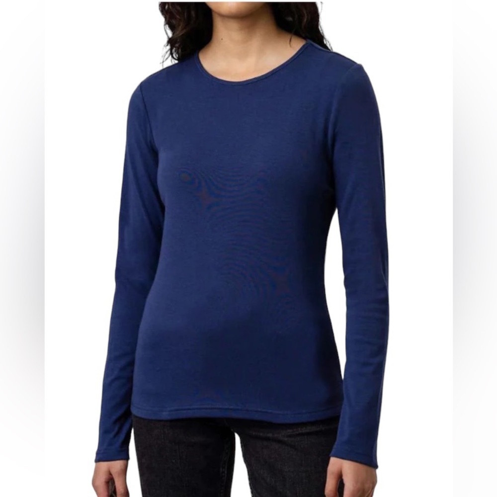 Company by Ellen Tracy Cotton Blend Boat Neck Long Sleeves Tee Grey